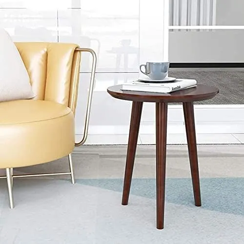 Wooden World™ Wooden Round Table Nightstand Three Legs Bedside Sofa Side Modern Coffee Table End Table for Living Room, Bedroom etc (Yellow) (Brown)