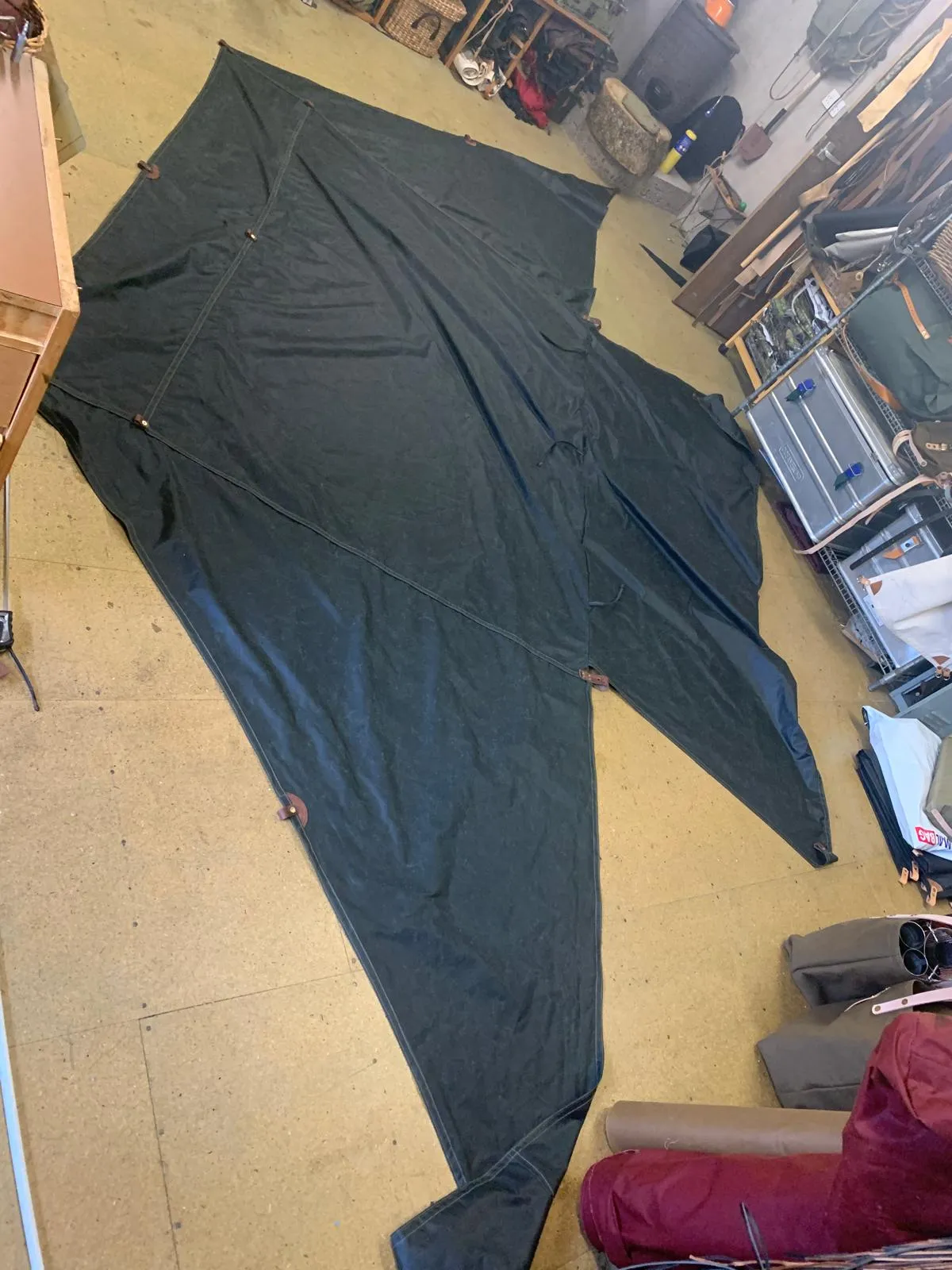 XL WHELEN(ish), waxed canvas & leather tent tarp