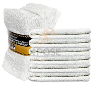 Xpose Safety Bar Mop Towels 12 Pack - Terry Cloth Cotton - Premium Quality Absorbent Home, Kitchen and Restaurant White Cleaning Rags - 16" x 19"